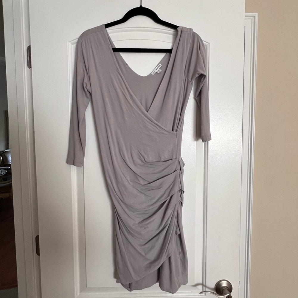 James Perse grey long sleeve dress gathered on hip size 2 / medium